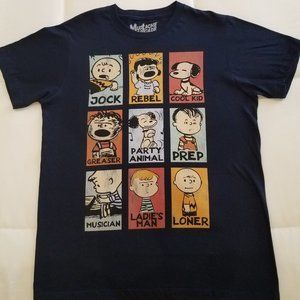 Mustache Brigade Mens Navy Peanuts T Shirt Size M